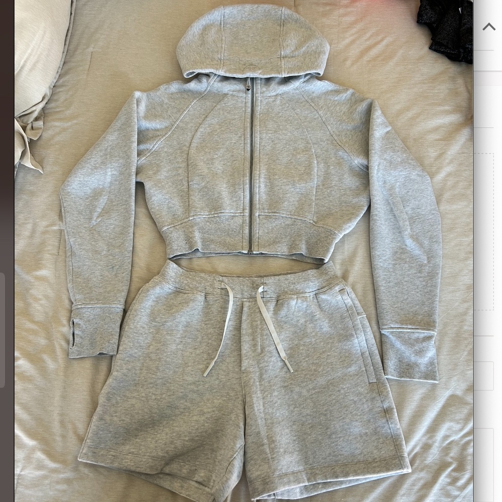 lululemon athletica Light Gray Cropped Hoodie & Drawstring Shorts Set